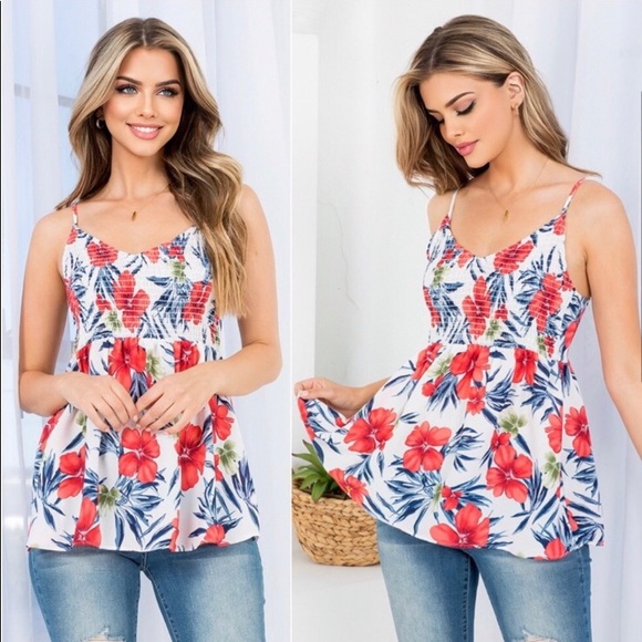 LLK Tops - Tropical hibiscus Hawaiian summer women’s cute tank top
